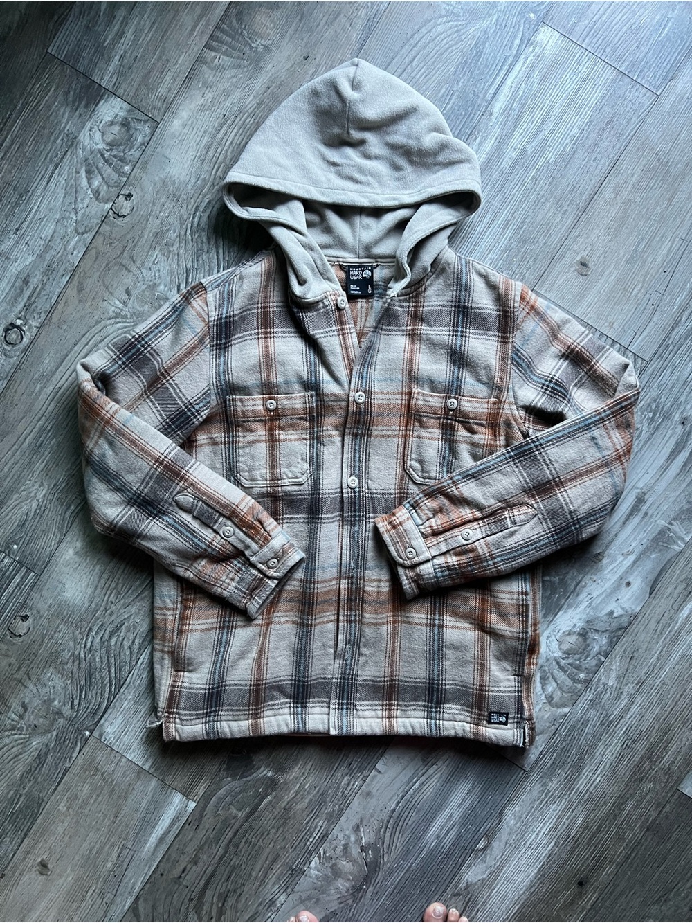 Mountain Hardwear Beige Plaid Hooded Shirt Jacket